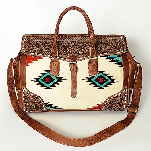 Premium Western Leather Duffle with Aztec Design