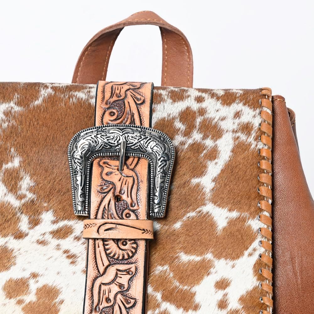 Handcrafted Western Tooled Leather Hair-On Backpack
