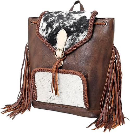 "Rustic Cowhide Backpack – Genuine Leather Hair-On Hide