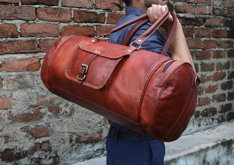 Leather Travel Duffle Bag – 20” Weekender with YKK Zippers & Pockets