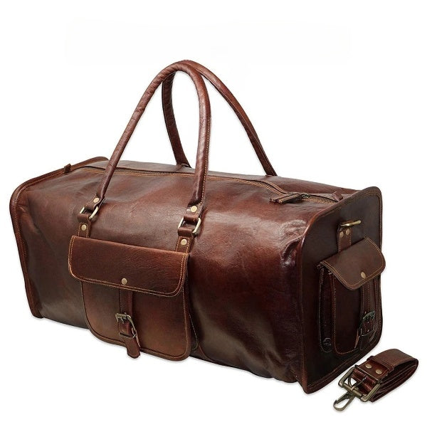 20" Leather Duffle Bag – Compact Weekender for Gym, Travel & Overnight Trips