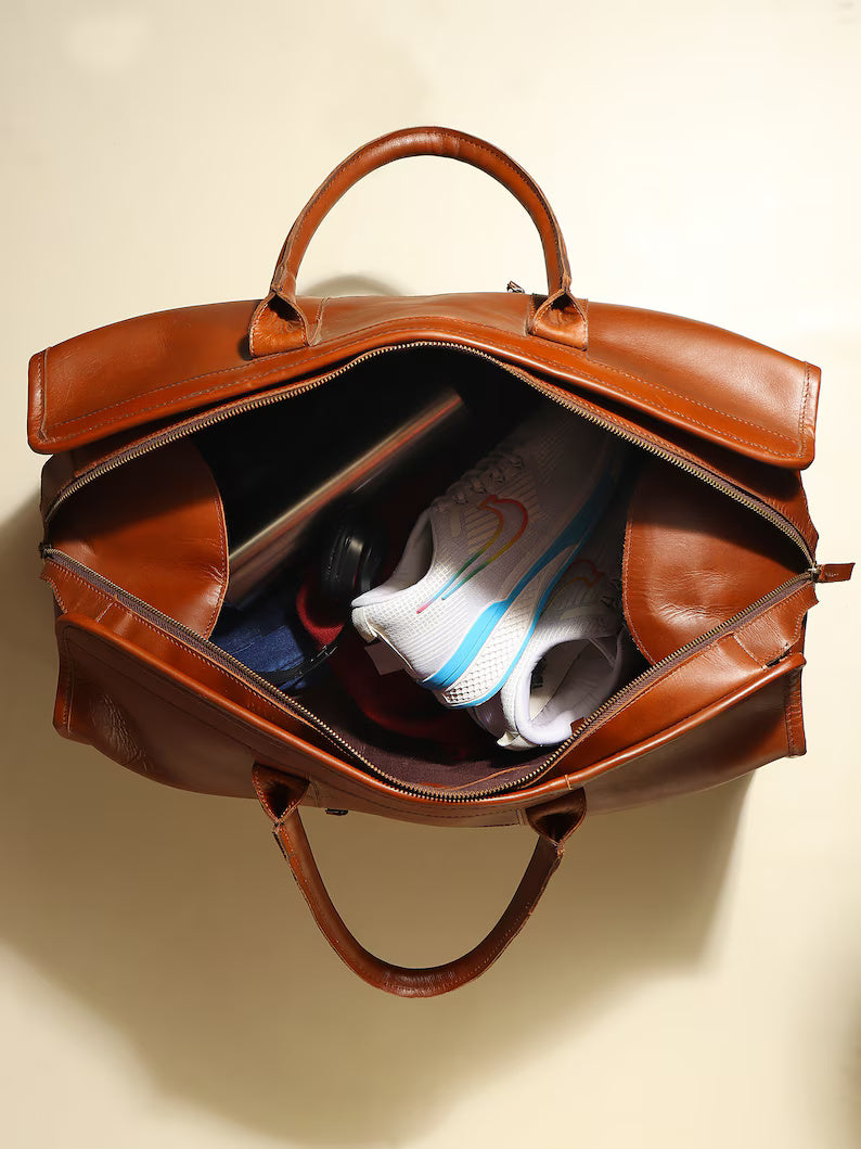 Men’s Leather Travel Duffle Bag – Elegant & Durable