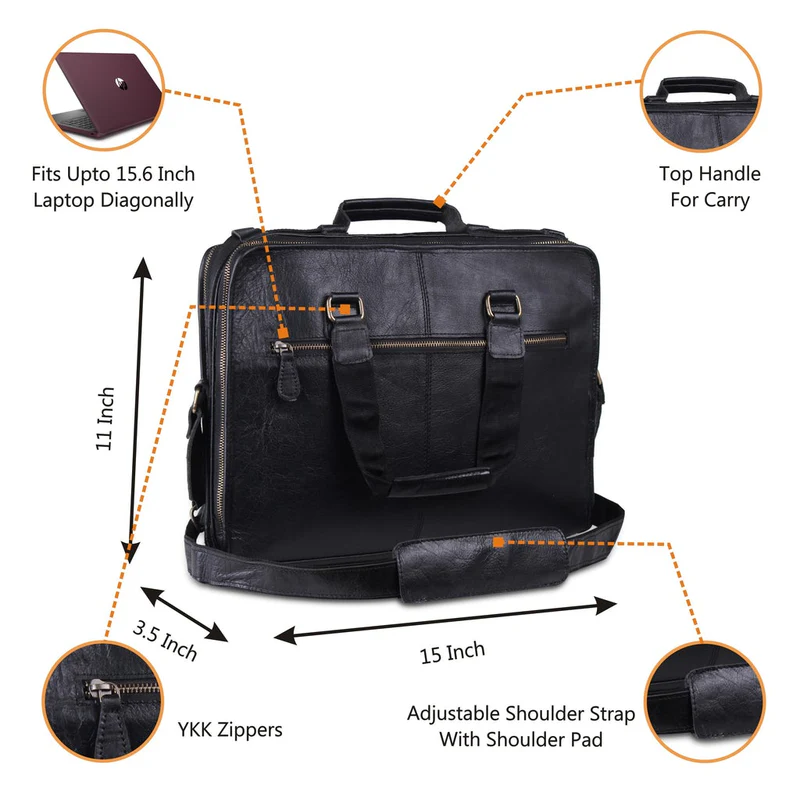 Men’s Genuine Leather Messenger Bag – Business Laptop Briefcase