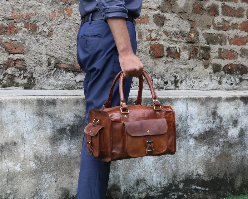 12-Inch Leather duffle Bag – Vintage Laptop, Office, Crossbody Bag for Men/Women