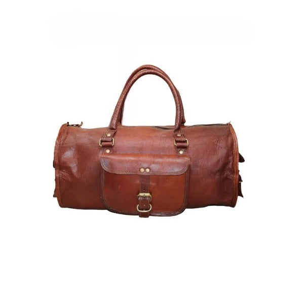 24-Inch Vintage Leather Duffel Bag – Handmade Travel Gym Weekender (Brown, 11” Diameter)