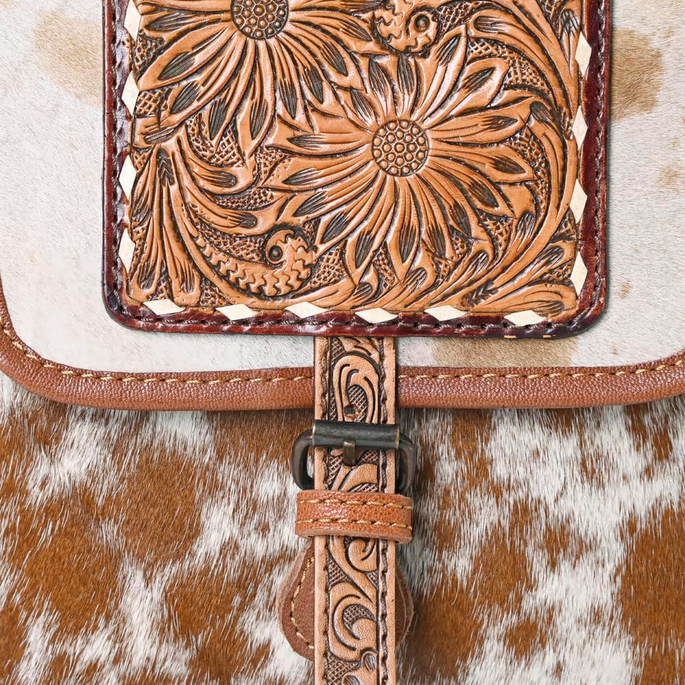Western Hair-On Hide Tooled Leather Backpack