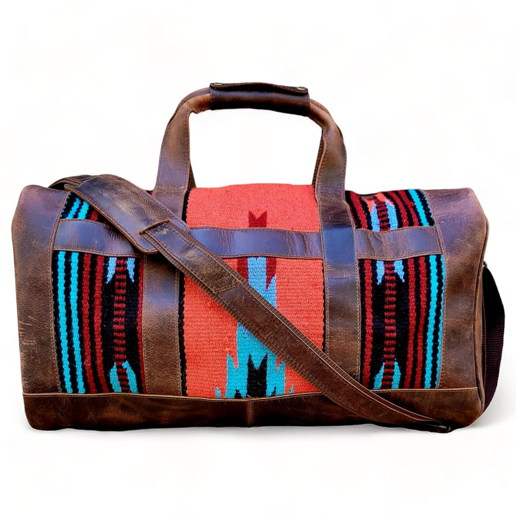 Genuine Leather Western Duffle Bag with Aztec Design