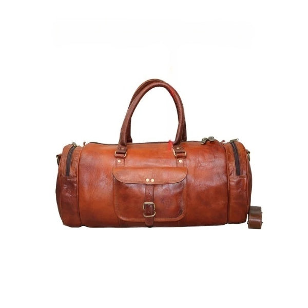 Leather Travel Duffle Bag – 20” Weekender with YKK Zippers & Pockets