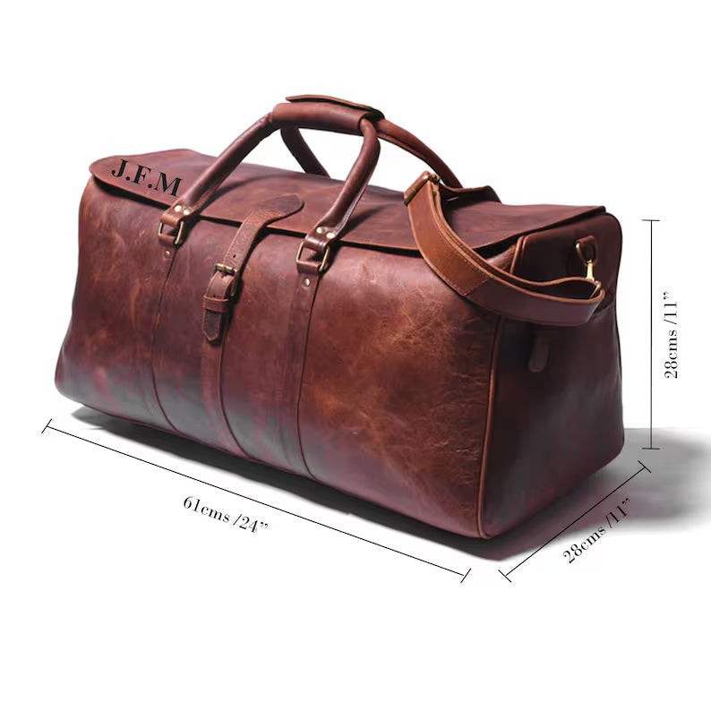 Genuine Leather Travel Duffle Bag – Premium Handmade Weekender