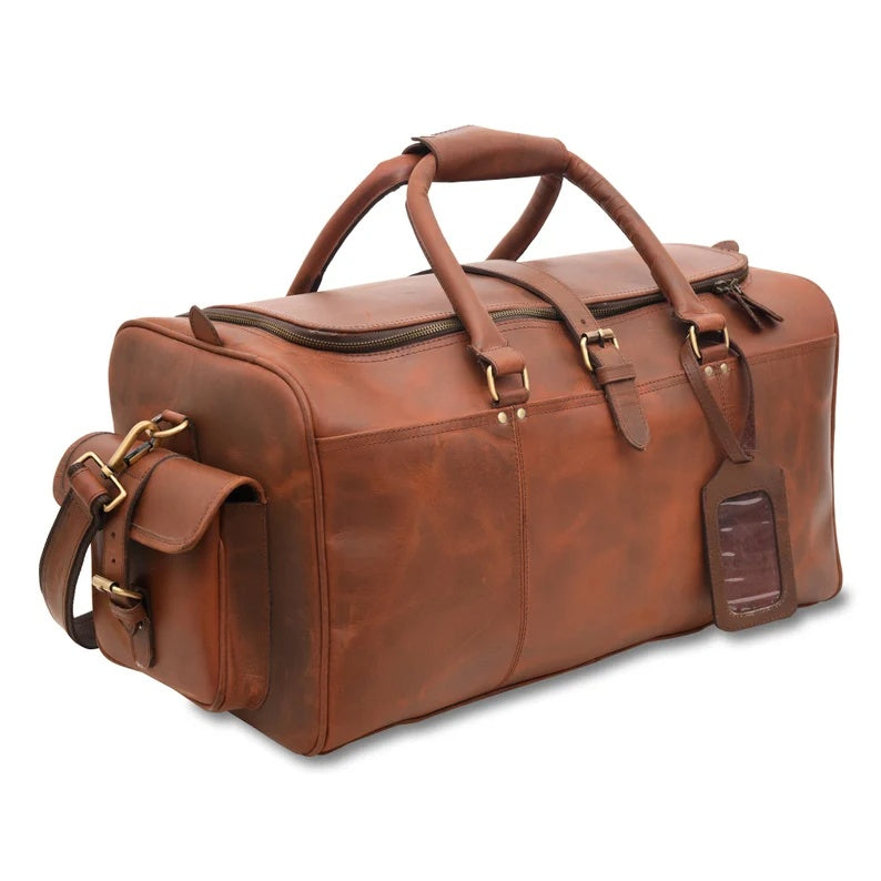 Genuine Leather Travel Duffle Bag – Premium Handmade Weekender