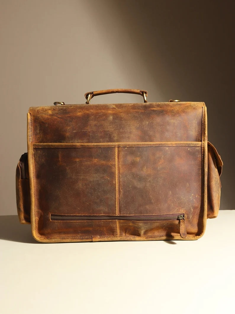 Genuine Buffalo Leather Briefcase – Vintage Men's Business Bag