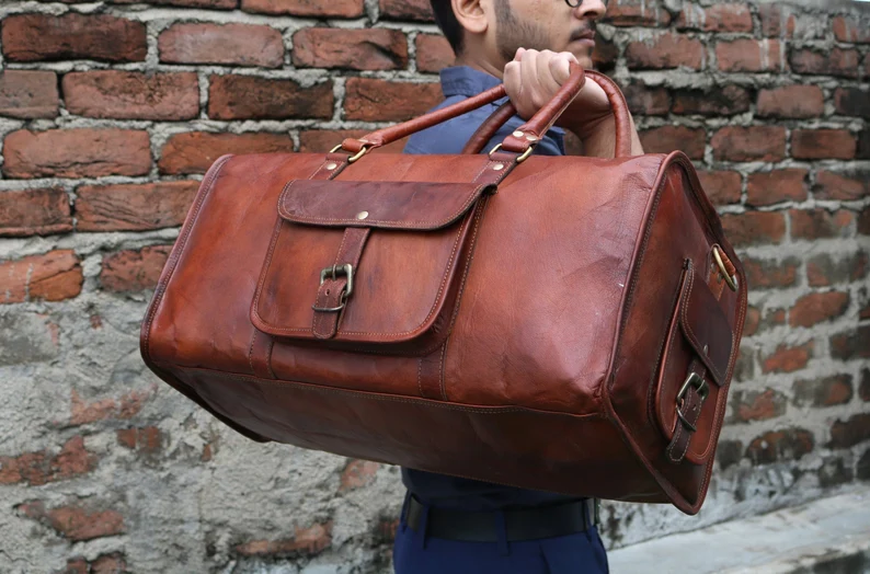 20" Leather Duffle Bag – Compact Weekender for Gym, Travel & Overnight Trips