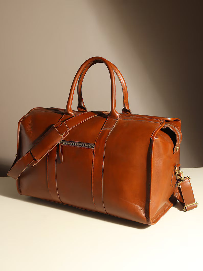 Men’s Leather Travel Duffle Bag – Elegant & Durable