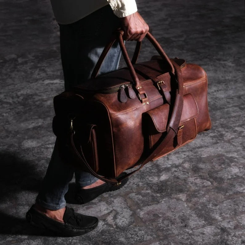 Vintage Style Leather Duffle Bag – Rugged & Durable