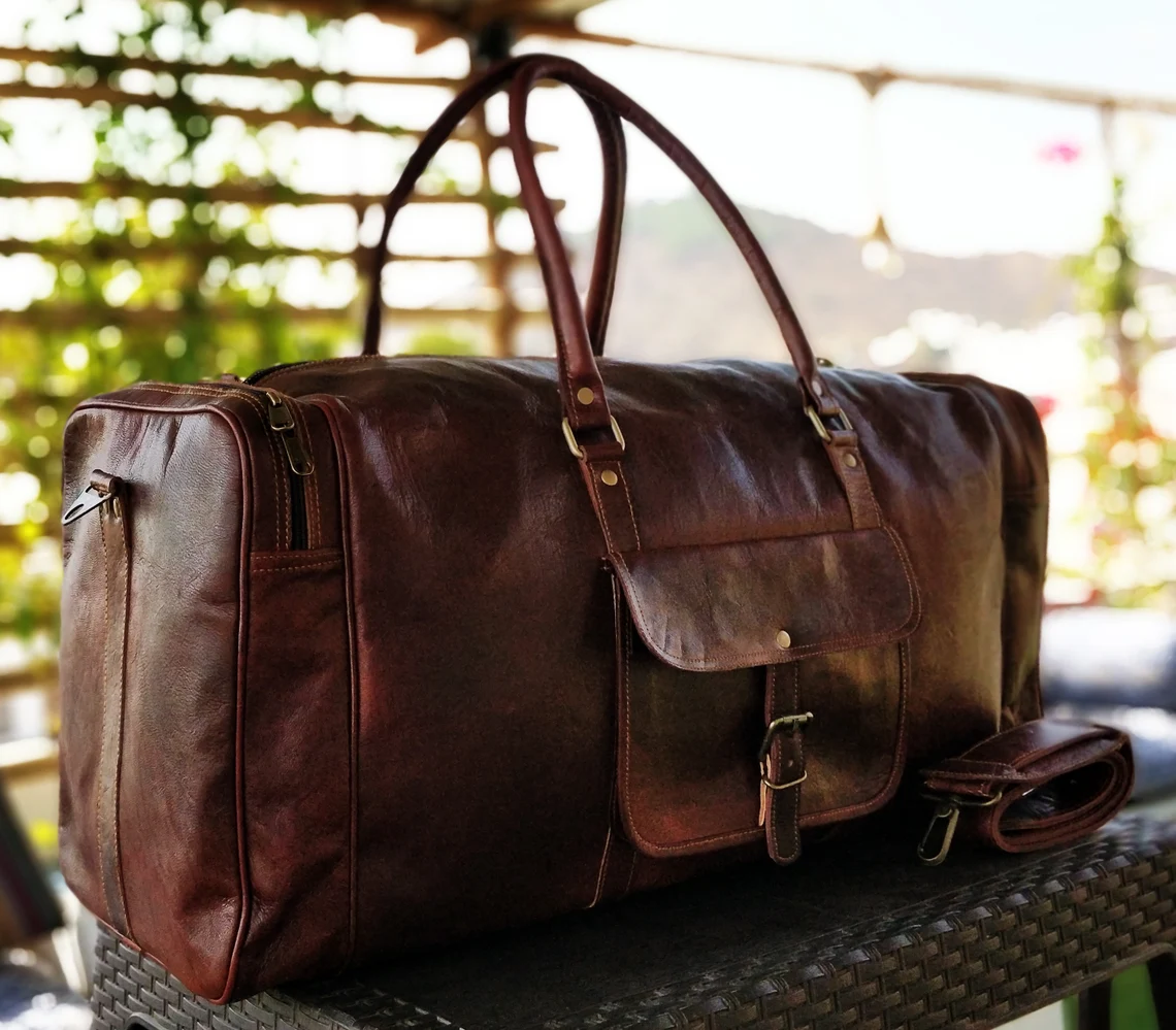 Handcrafted Leather Duffle Bag – 20" Compact Travel, Gym, Overnight Weekender Bag
