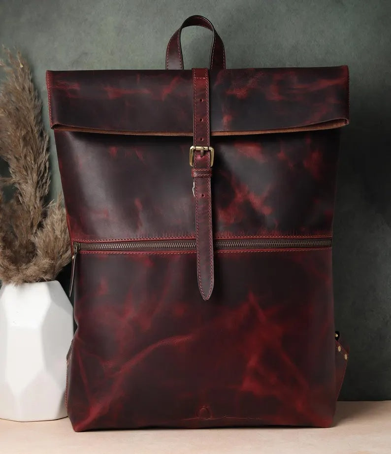 Premium Genuine Leather Backpack – Vintage Style, Durable & Stylish