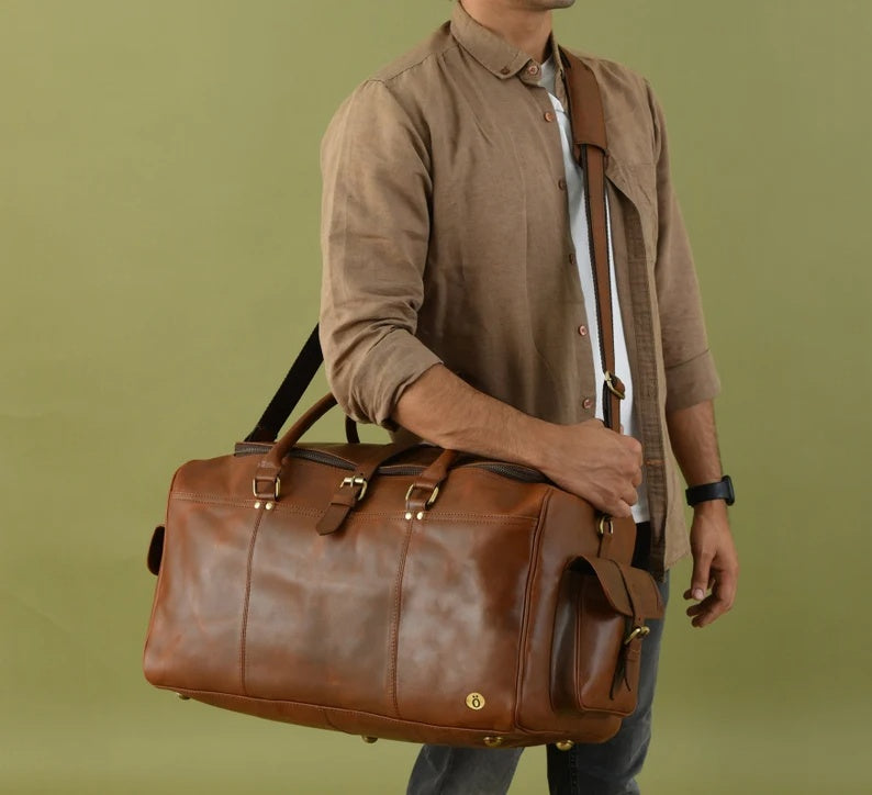 Men’s Genuine Leather Duffle Bag – Perfect for Weekend Trips