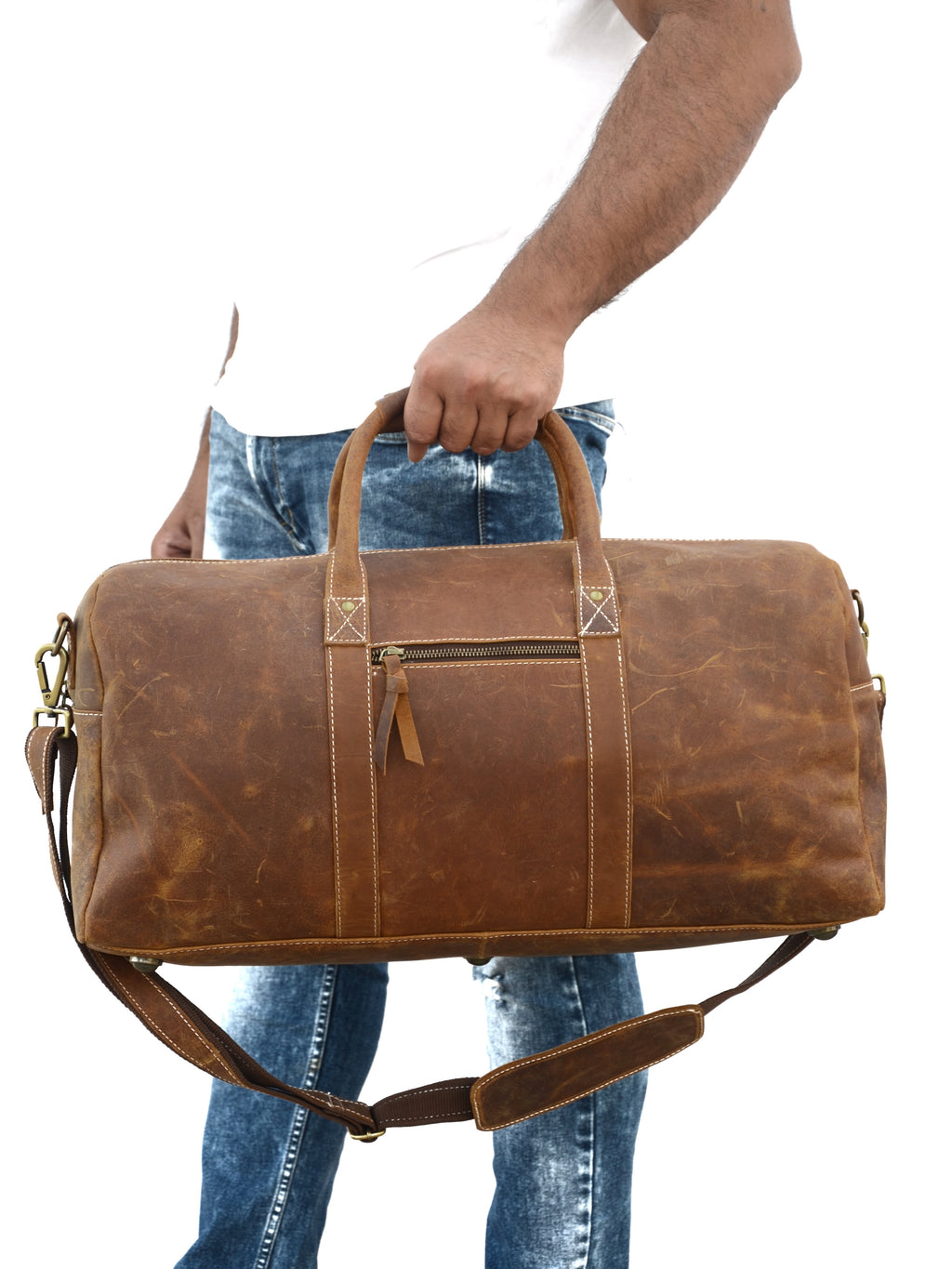 Men’s Genuine Leather Duffle Bag – Travel, Gym, & Weekend Use