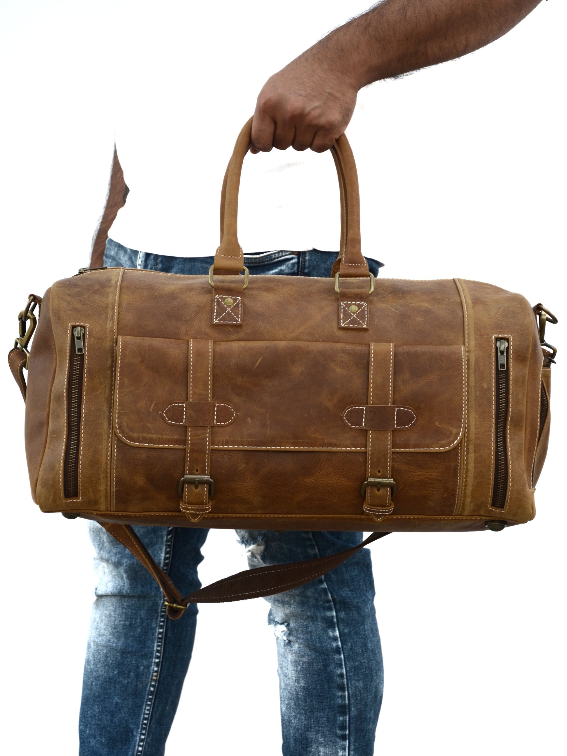 Real Leather Duffle Bag for Travel – Handmade & Durable