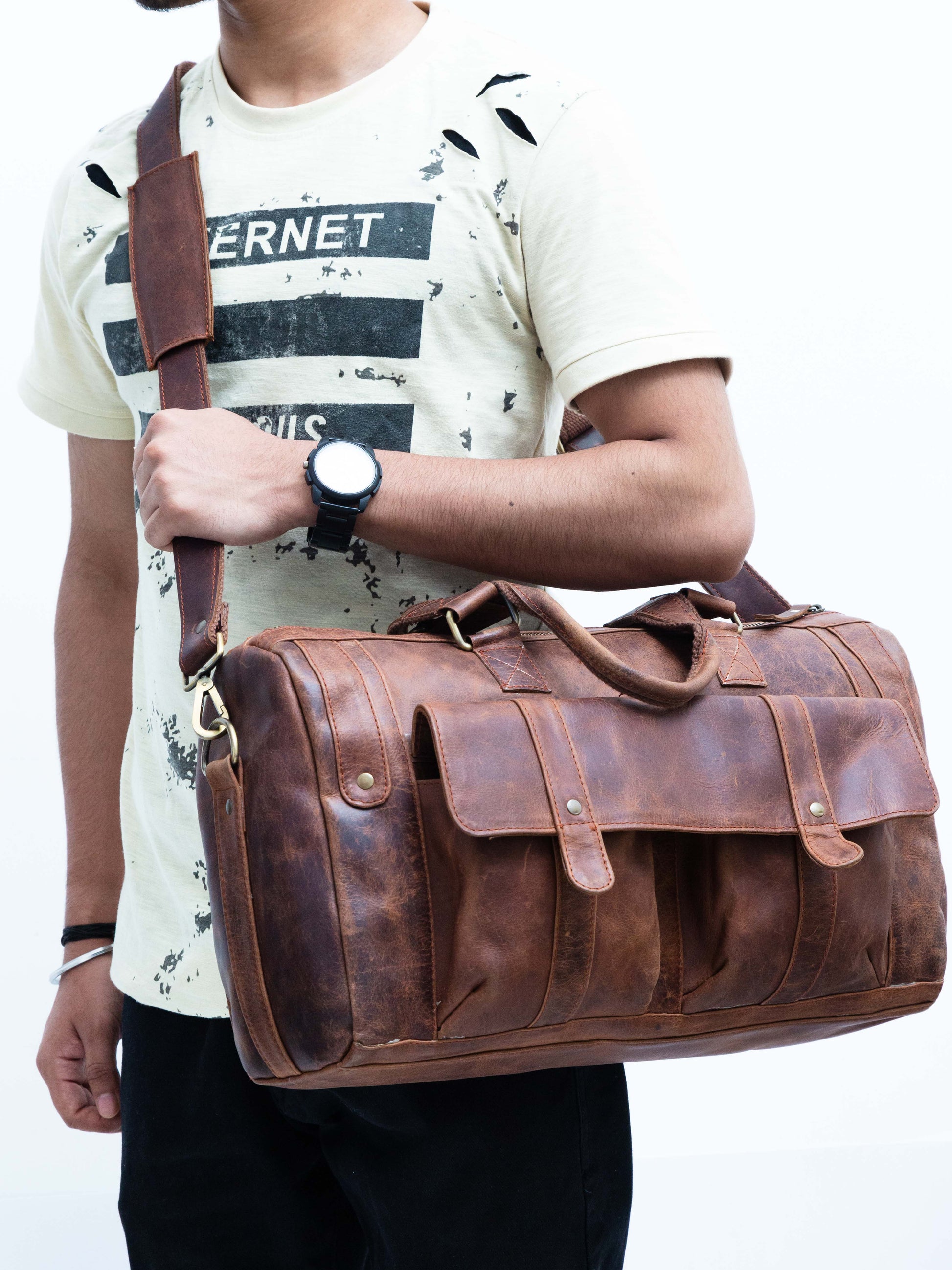 Genuine Leather Gym & Travel Duffle Bag for Men