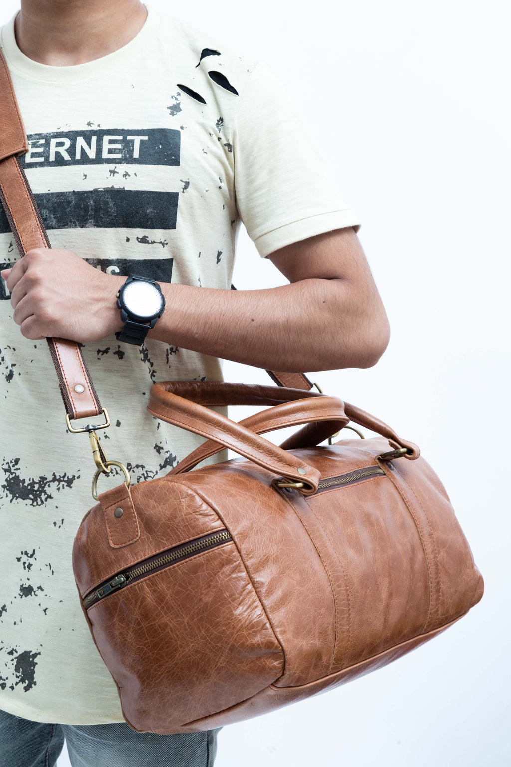 Men’s Genuine Leather Duffle Bag – Travel, Gym, & Weekend Use