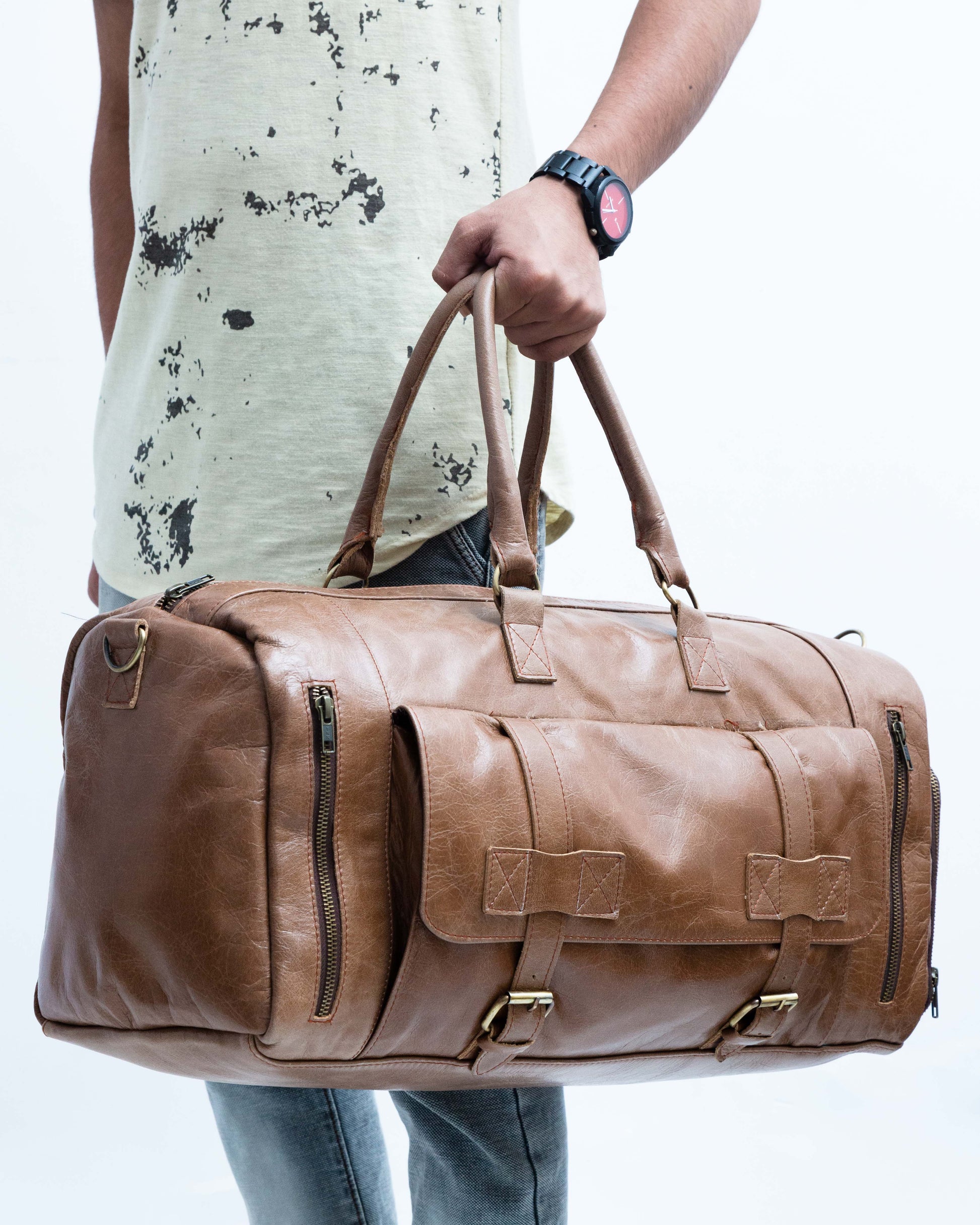Men’s Genuine Leather Duffle Bag – Travel, Gym, & Weekend Use