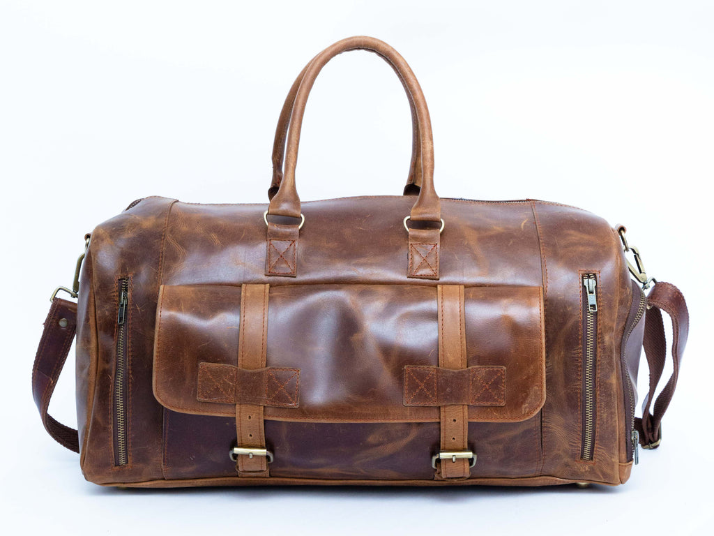 Brown Leather Duffle Bag – Handmade for Travelers