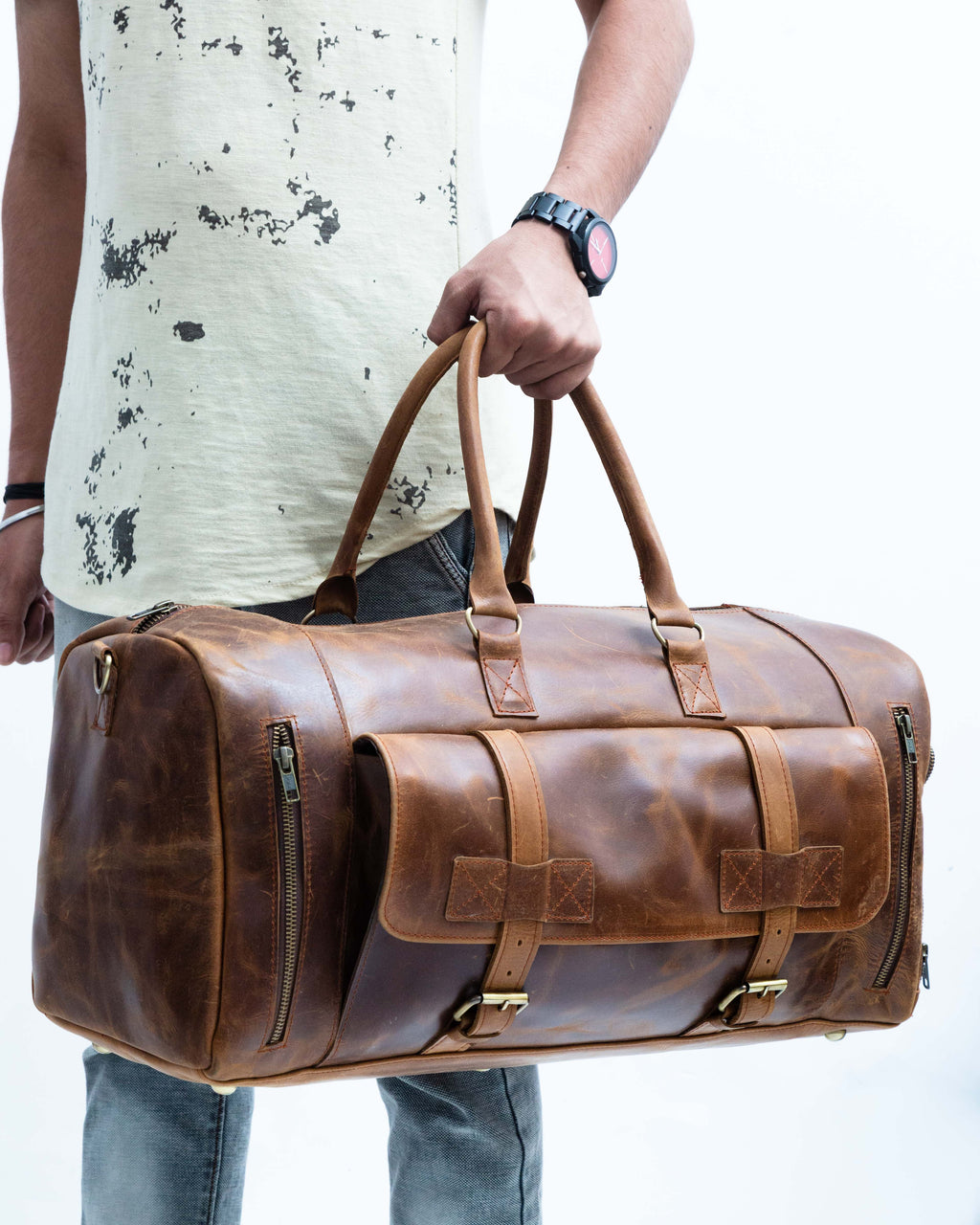 Brown Leather Duffle Bag – Handmade for Travelers