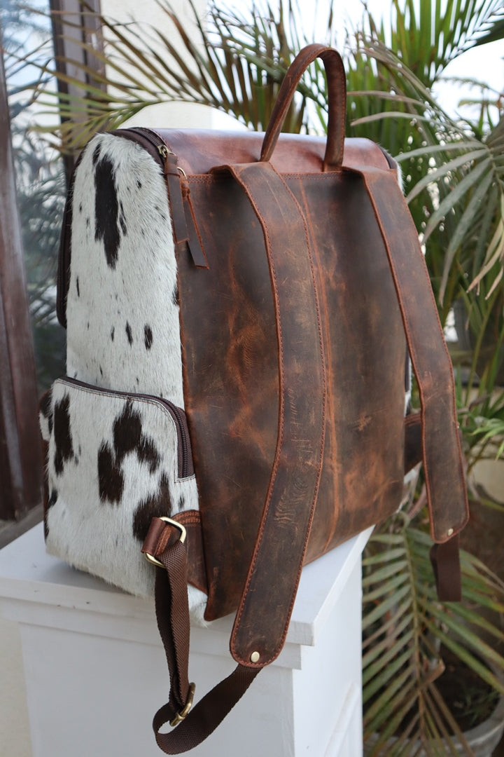 Handcrafted Western Tooled Leather Hair-On Backpack