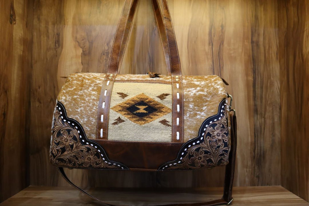 Vintage Western Aztec Duffle – Real Leather Adventure Bag
