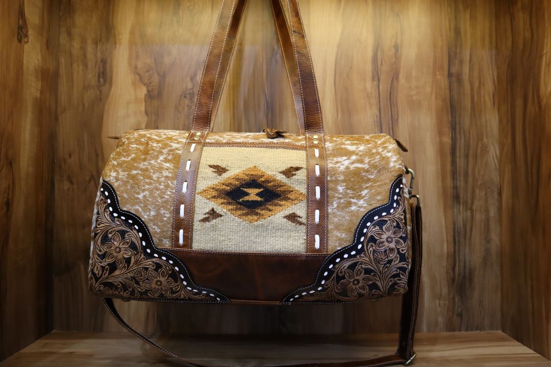Vintage Western Aztec Duffle – Real Leather Adventure Bag