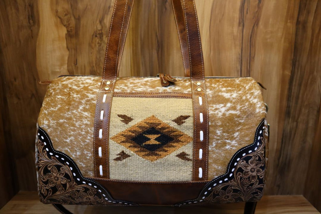 Vintage Western Aztec Duffle – Real Leather Adventure Bag
