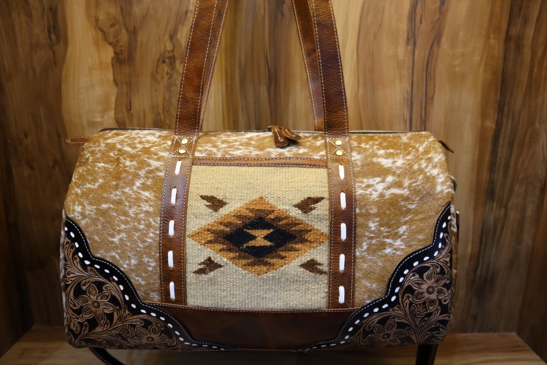 Vintage Western Aztec Duffle – Real Leather Adventure Bag