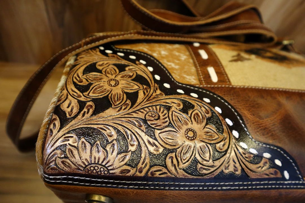 Vintage Western Aztec Duffle – Real Leather Adventure Bag