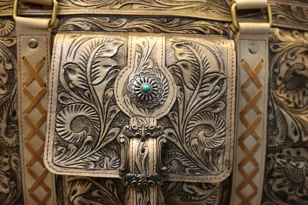 Western Cowhide Tooled Leather Duffle Bag – Handmade Travel Companion