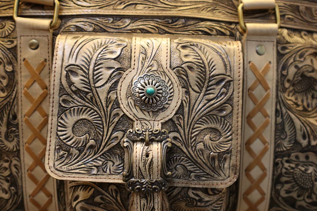 Western Cowhide Tooled Leather Duffle Bag – Handmade Travel Companion