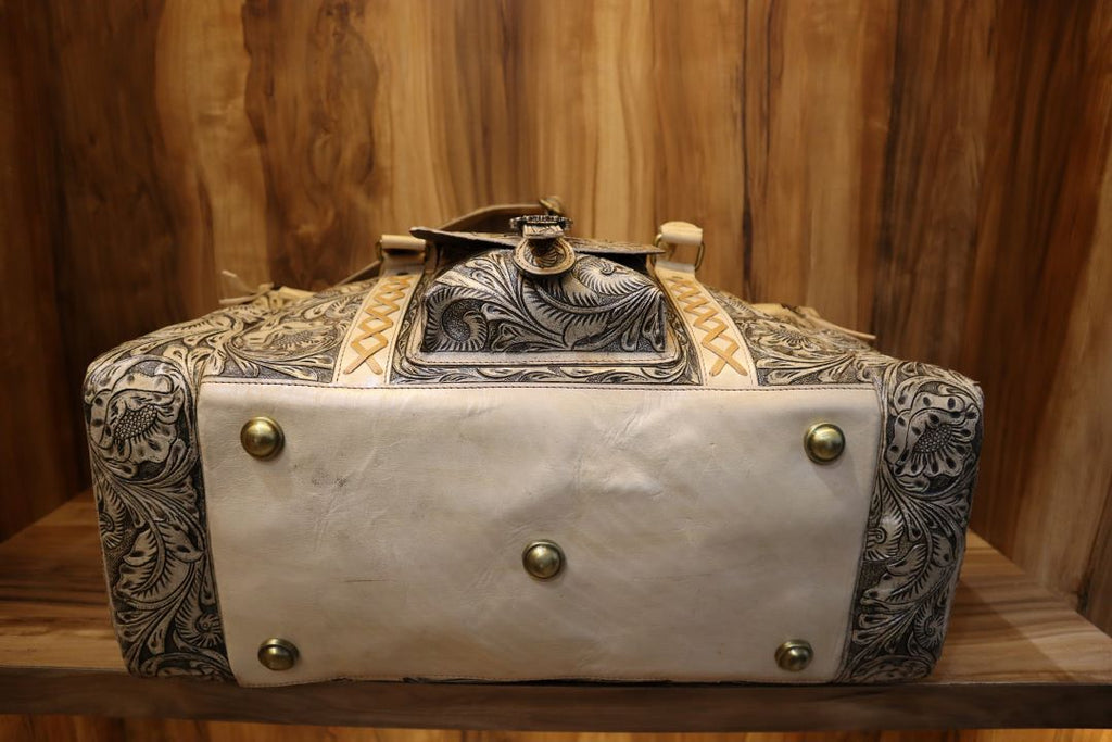 Western Cowhide Tooled Leather Duffle Bag – Handmade Travel Companion