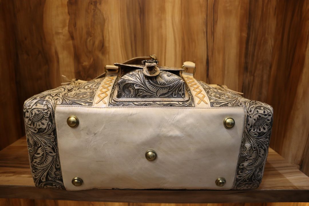 Western Cowhide Tooled Leather Duffle Bag – Handmade Travel Companion
