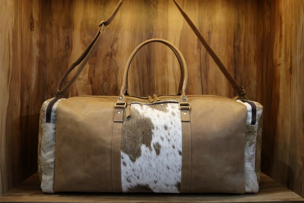 Genuine Cowhide Leather Duffle Bag – Rustic Western Weekend Bag