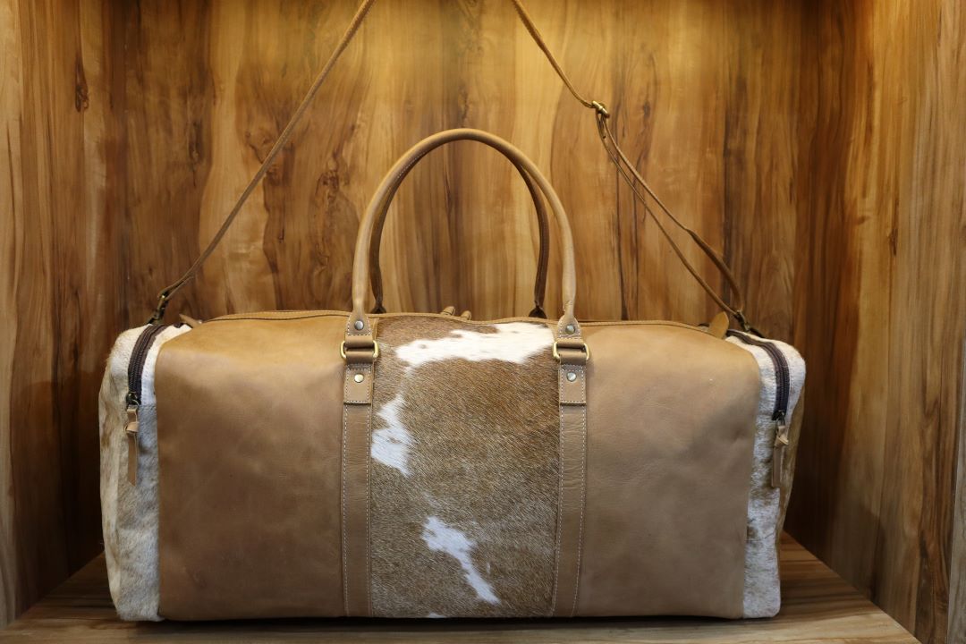 Genuine Cowhide Leather Duffle Bag – Rustic Western Weekend Bag
