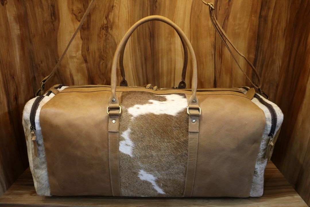 Genuine Cowhide Leather Duffle Bag – Rustic Western Weekend Bag