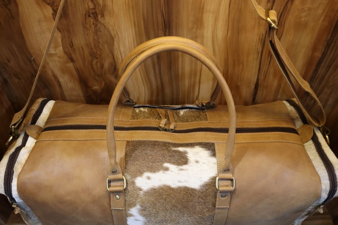 Genuine Cowhide Leather Duffle Bag – Rustic Western Weekend Bag