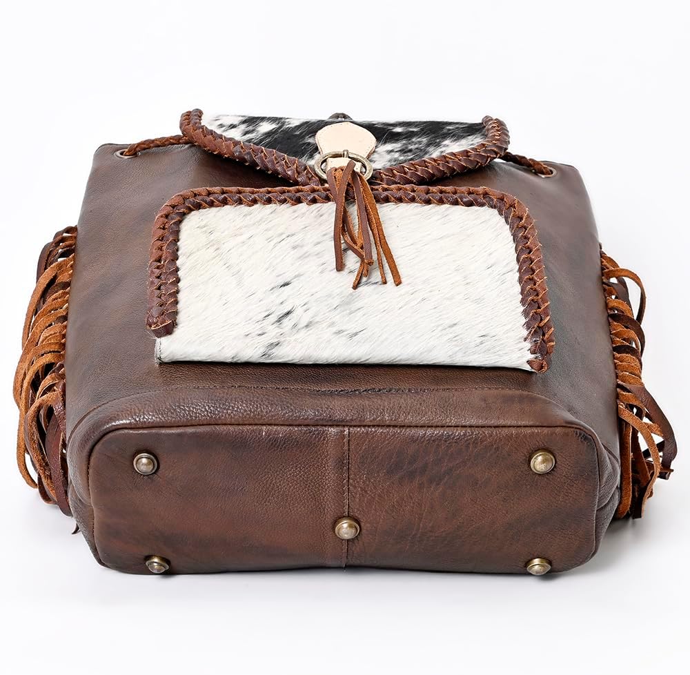 "Rustic Cowhide Backpack – Genuine Leather Hair-On Hide
