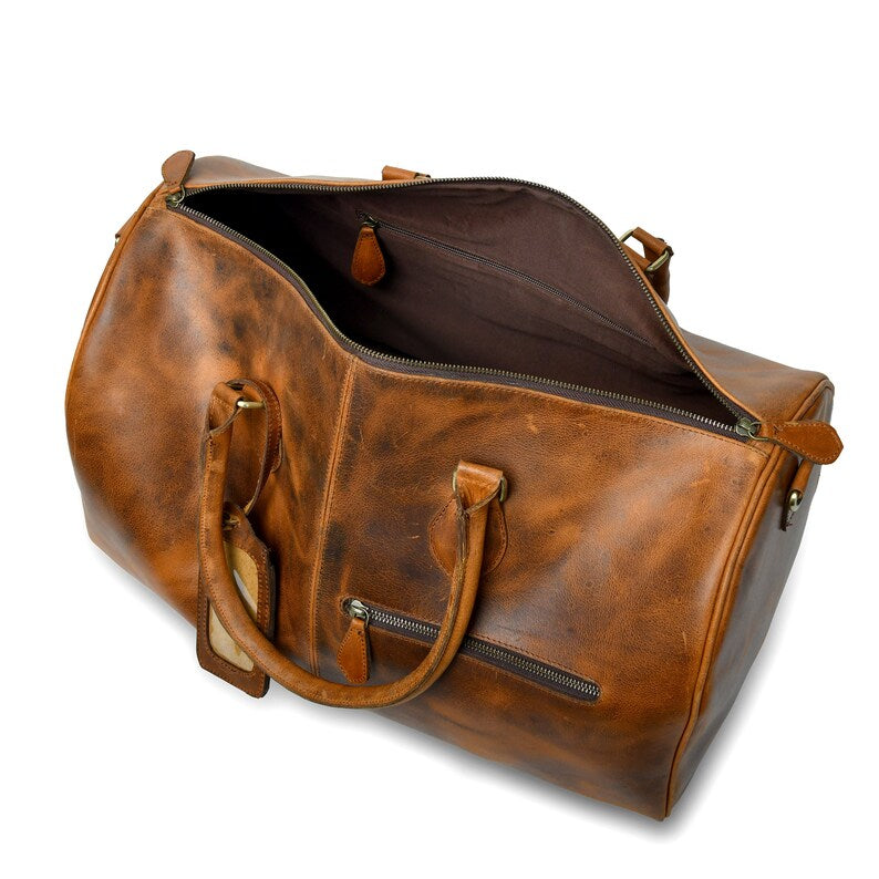 Men’s Leather Travel Duffle Bag – Elegant & Durable