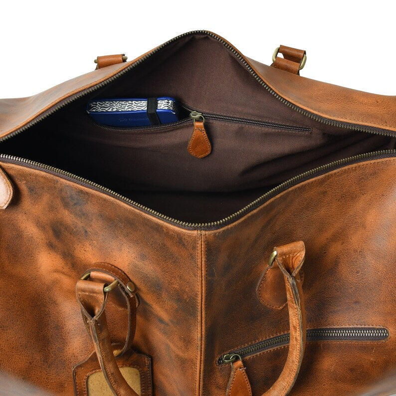 Men’s Leather Travel Duffle Bag – Elegant & Durable
