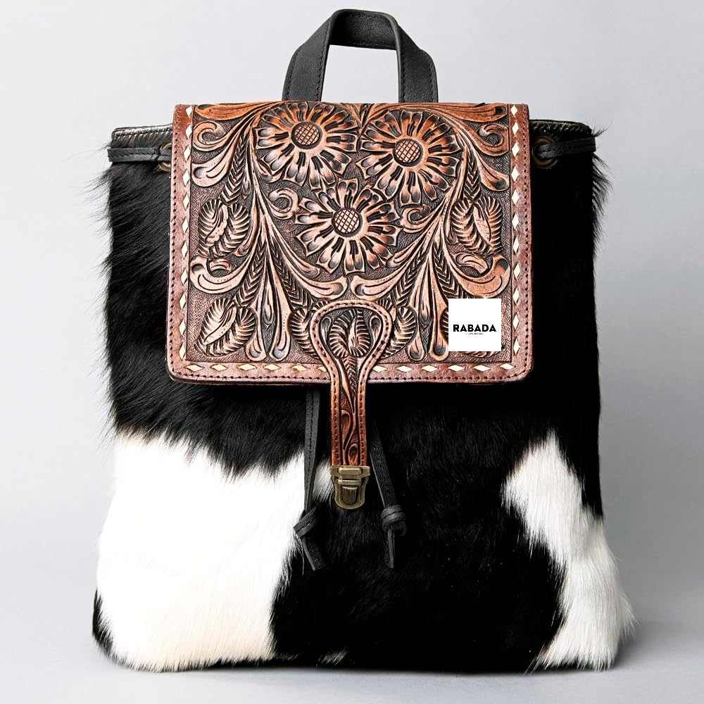 Tooled Cowhide Backpack – Genuine Leather & Hair-On-Hide Accents