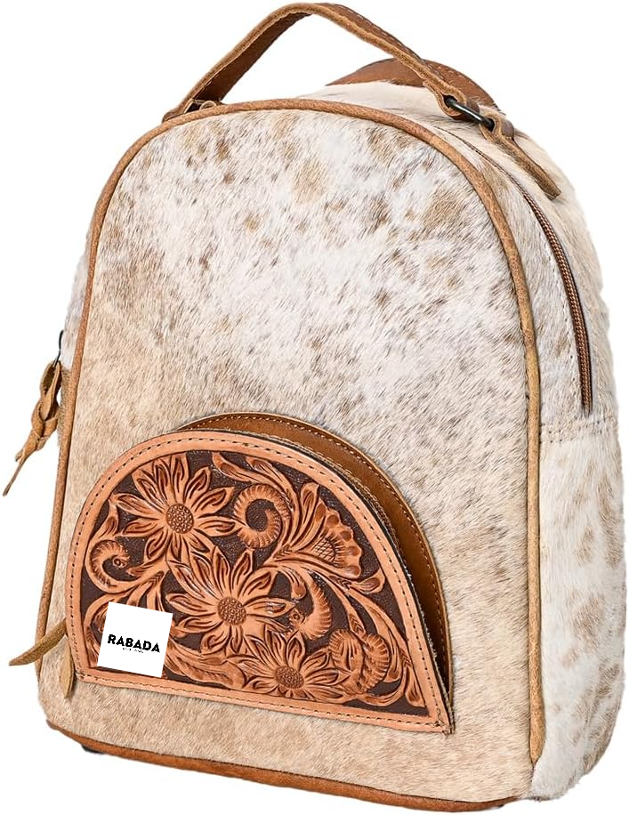 Western Hair-On Hide Tooled Leather Backpack