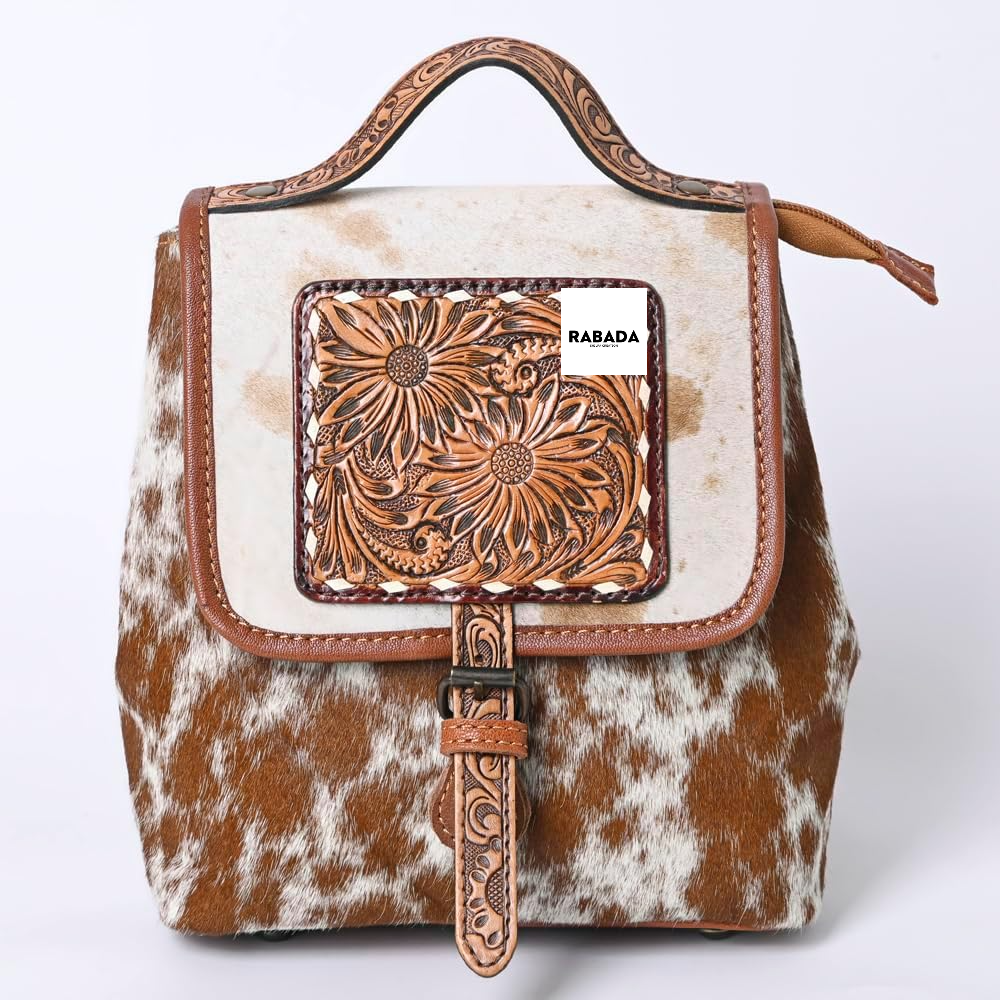 Western Hair-On Hide Tooled Leather Backpack