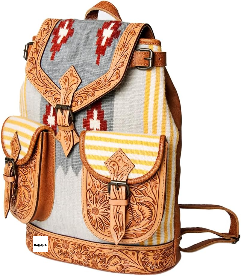 Western Aztec Leather Backpack – Handcrafted & Rugged