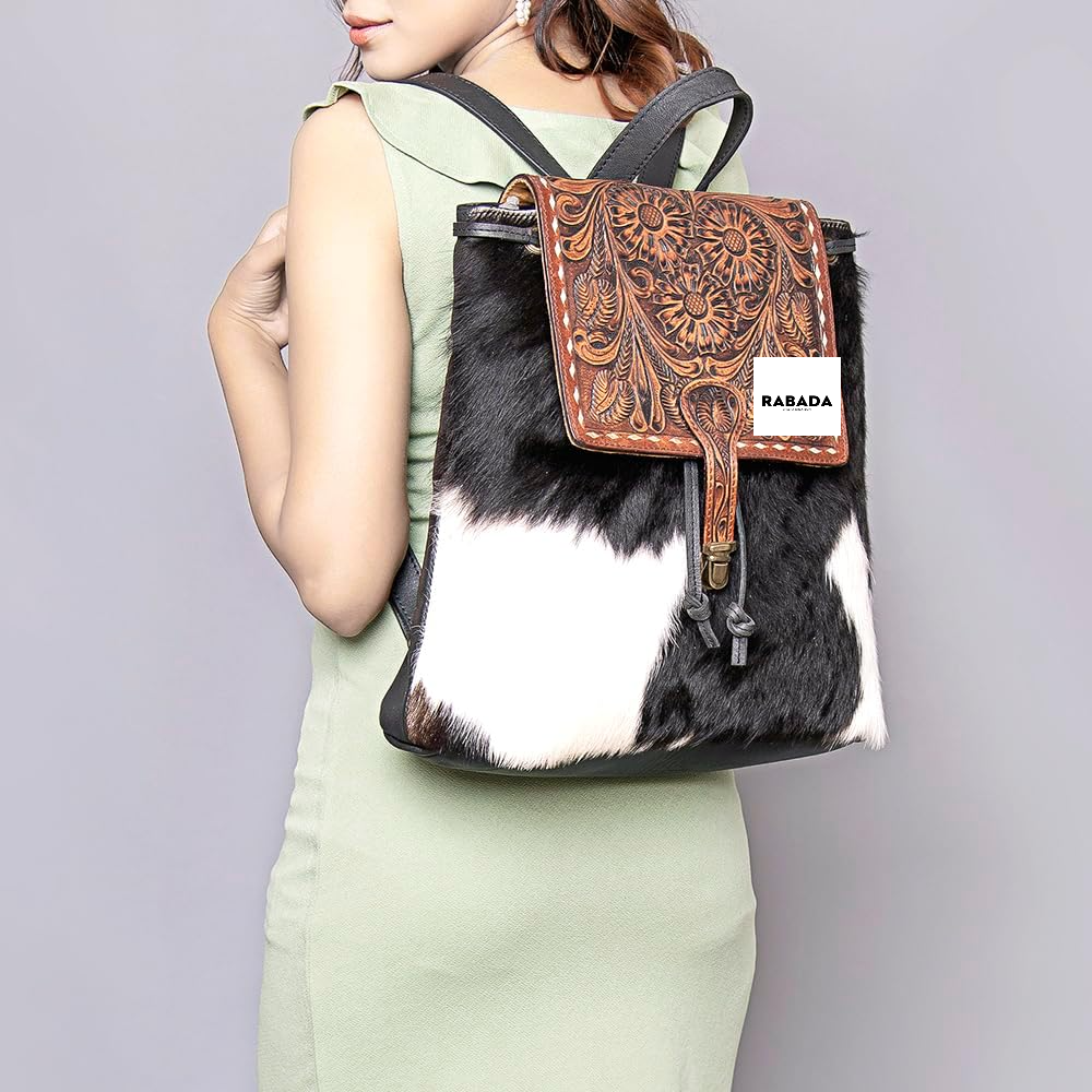Tooled Cowhide Backpack – Genuine Leather & Hair-On-Hide Accents